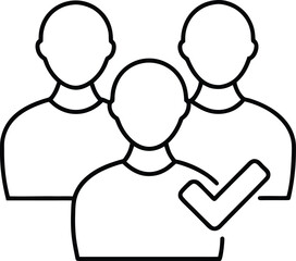 Three people silhouettes with a checkmark symbol for success or approval