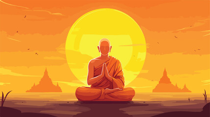 Serene Buddhist Monk Meditating in Rath Yatra Vector Illustration