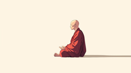 Serene Buddhist Monk Kneeling in Meditation - Vector Illustration