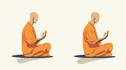 Buddhist Monk Side View Praying Vector Illustration