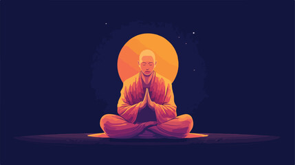 Buddhist Monk Prayer Flat Vector Illustration