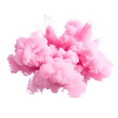  Colorful pink smoke bomb bursting mid-air, dense swirling smoke texture, isolated on transparent background"