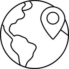 Outline globe with map pin icon simple line art design for navigation and travel