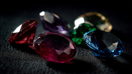 宝石がベルベット上で輝きを放つ