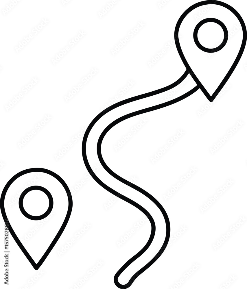 Poster abstract winding route line connecting two points on a map illustration