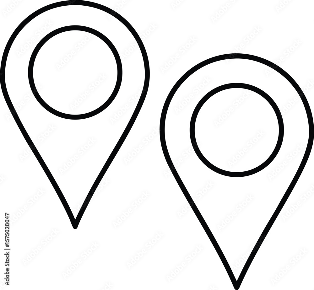 Poster outline of two map pins side by side in line art style