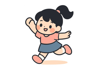 Fototapeta premium Happy cartoon child running with joyful expression and playful pose in cute style