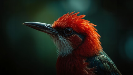 Cinematic Close-up of a Male Indian Paradise Flycatcher with Striking Red Plumage and Crest