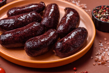 Blood sausage, pudding, meat food with lard and spices. Blood sausage
