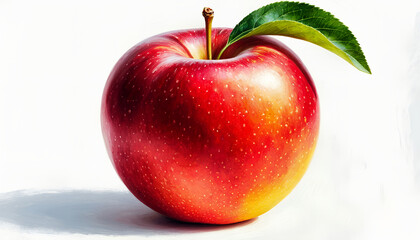 Vibrant Red Apple with Green Leaf Illustration