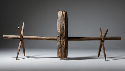 Primitive Wooden Plowshare in Minimalist Studio