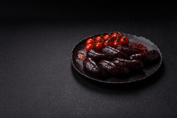 Blood sausage, pudding, meat food with lard and spices. Blood sausage