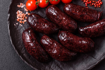 Blood sausage, pudding, meat food with lard and spices. Blood sausage
