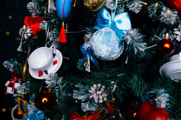 An elegant Christmas tree decorated in the fairy-tale style of 