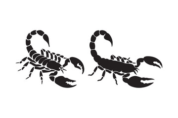Two black scorpion silhouettes facing each other on a white background
