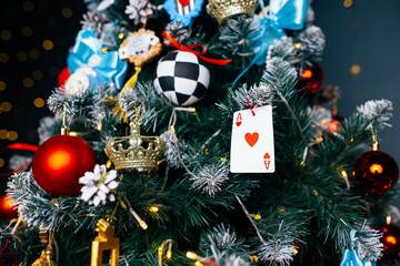 An elegant Christmas tree decorated in the fairy-tale style of 