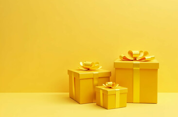 Yellow gift boxes with ribbon and bow