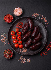 Blood sausage, pudding, meat food with lard and spices. Blood sausage