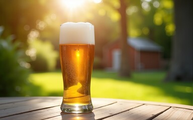 Refreshing Beer in a Sunny Beer Garden. High quality