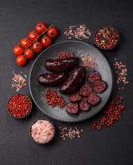 Blood sausage, pudding, meat food with lard and spices. Blood sausage