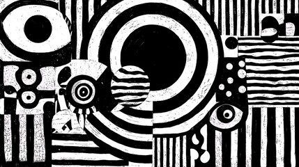 Obraz premium the image showcases a black and white abstract composition with geometric shapes and organic forms