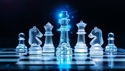 digital chess board with holographic pieces representing the use of ai in strategic planning and business strategy concepts