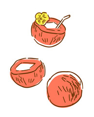 ヤシの実_ココナッツの手描きイラスト｜Hand-drawn Coconut Illustration