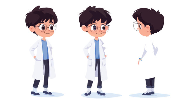 Young Cartoon Scientist Boy in Lab Coat Flat Design Vector Illustration - Powered by Adobe
