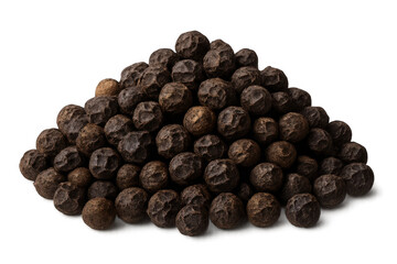 Obraz premium Black peppercorns forming a pyramid shape, isolated on a transparent background, ready for culinary or design projects