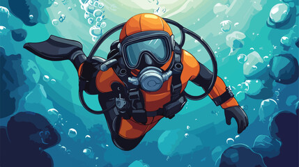 Diver Cartoon Mascot Vector Flat - Underwater Adventure Character Design