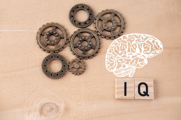 wooden letters, word IQ, wooden letters, intelligence quotient on wooden background, quantitative...