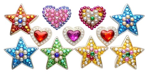 A delightful vector illustration set of decorative stars and heart jewels sticker, symbols for romantic Valentine's Day designs