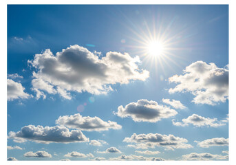 A bright sunny sky with fluffy white cumulus clouds scattered across a vibrant blue expanse above created with generated ai