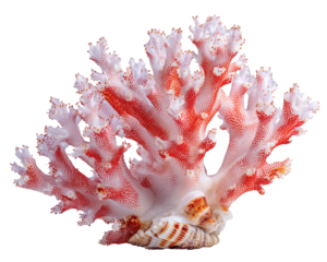 Coral and seashell collection, isolated on white  background