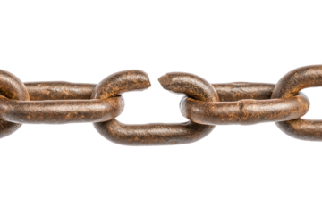 Broken link means failure, isolated on white  background