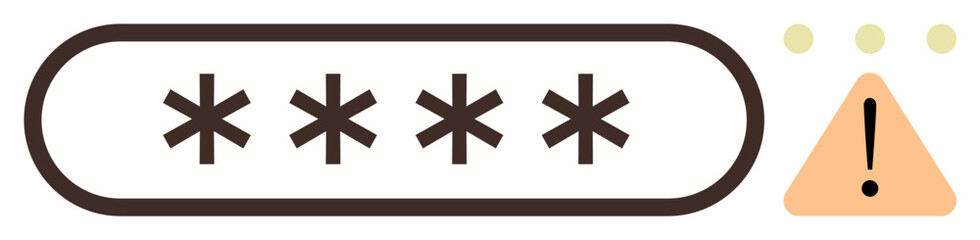 A password input field with masked text and warning triangle highlighting a security alert. Ideal for cybersecurity, online safety, password management, data security, error caution, user