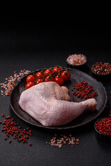 Chicken raw leg or quarter, fresh meat for cooking on barbecue. Chicken quarter