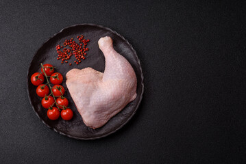 Chicken raw leg or quarter, fresh meat for cooking on barbecue. Chicken quarter