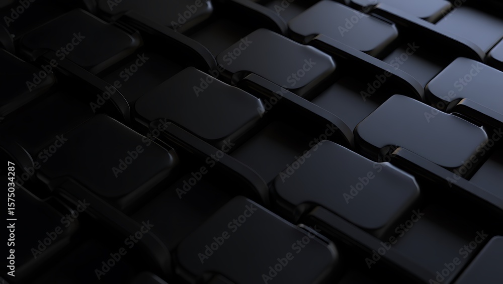 Poster abstract black weave pattern with deep shadows and smooth surfaces, modern tech-inspired black woven