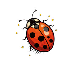 Naklejka premium Vibrant ladybug in playful pop art style featuring bold colors and dynamic shapes, isolated on white, concept of art, design, and decoration.