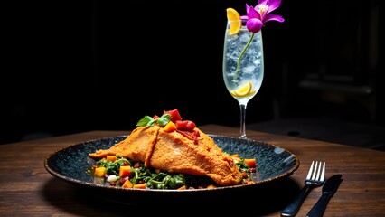 Escovitch Fried Fish with Onions, Pepper, Carrots and Sorrel Spritzer Cocktail, Jamaican Food Drink Menu