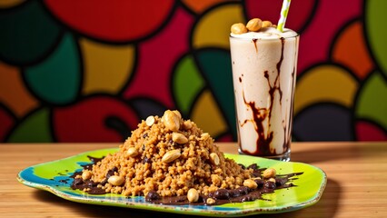 Trinidadian Pelau Rice with Pigeon Peas and Peanut Punch Thickshake, Caribbean Food Drink Menu