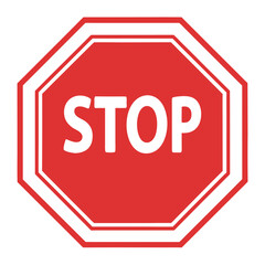 Red octagonal stop sign with white lettering traffic sign