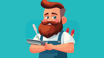 Cartoon Illustration of Key as a Barber Man