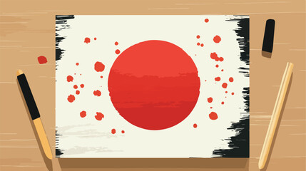 Japanese Flag Cartoon Illustration on Wood Background