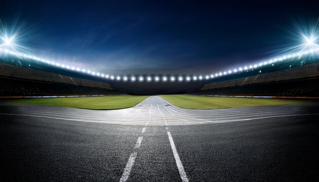 empty race track at night with bright floodlights