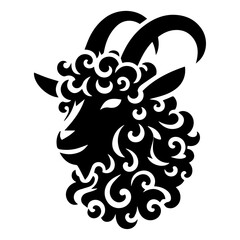 Ornate Goat Head Silhouette Vector Illustration