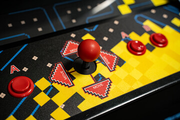 Close up of nostalgic arcade joystick controller.