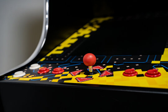 Close up of nostalgic arcade joystick controller.
