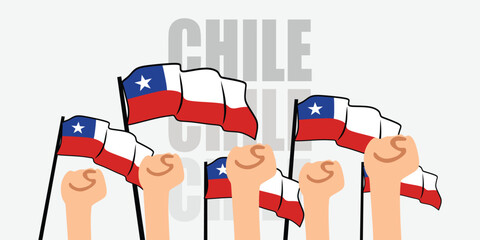 hand with flag of the Chile or Chile independence day vector illustration of Chile flag with gray background banner or greeting card